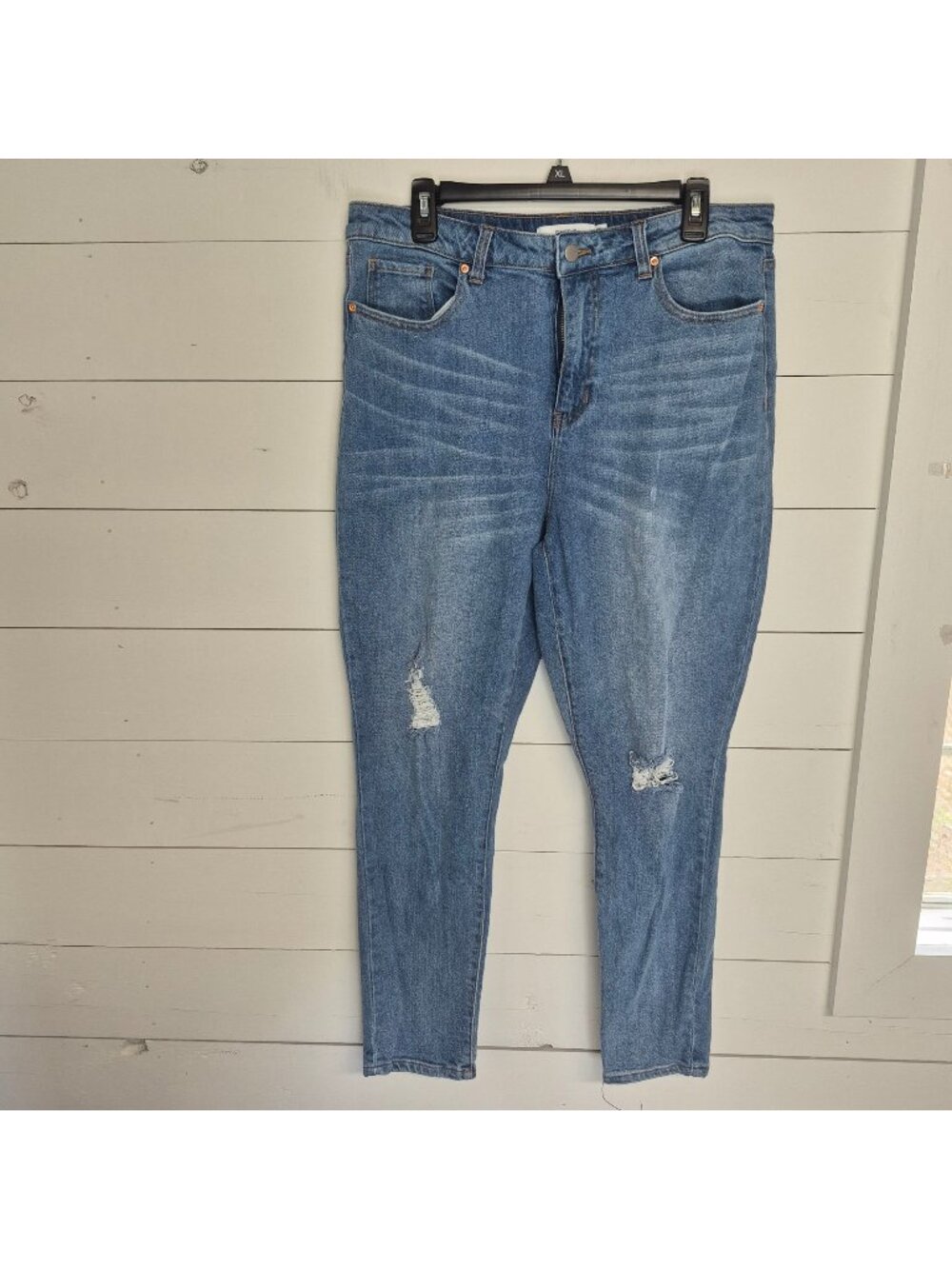 Justfab Womens High-Waisted Distressed Denim Jeans Size 32 Light Wash